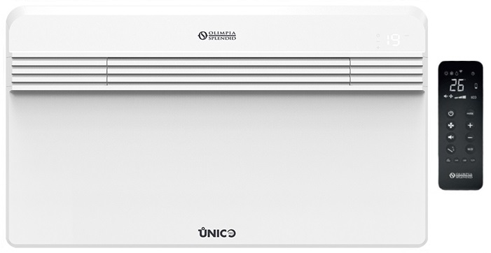 Composition du pack monobloc avec une unité intérieure UNICO PRO 35 HP EVA et une télécommande infrarouge de contrôle
